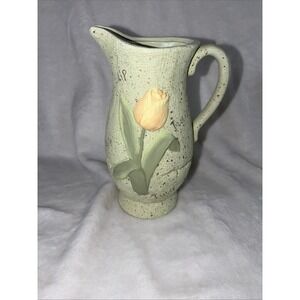 Vintage 90s Flowers Inc Ceramic Tulip Pitcher Vase Cottagecore Speckled 3D GVC